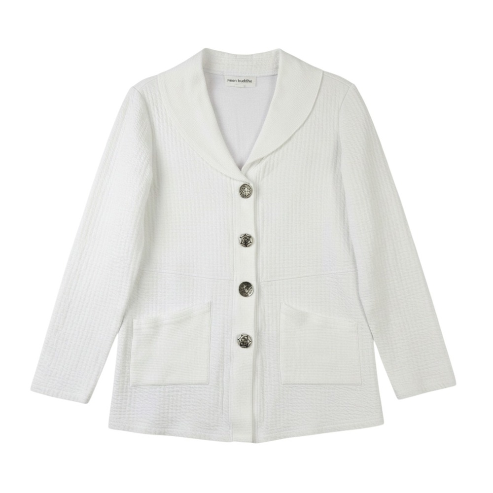 Neon Buddha Jacket Womens Small White Shawl Collar Pleated Knit Cardigan Boho